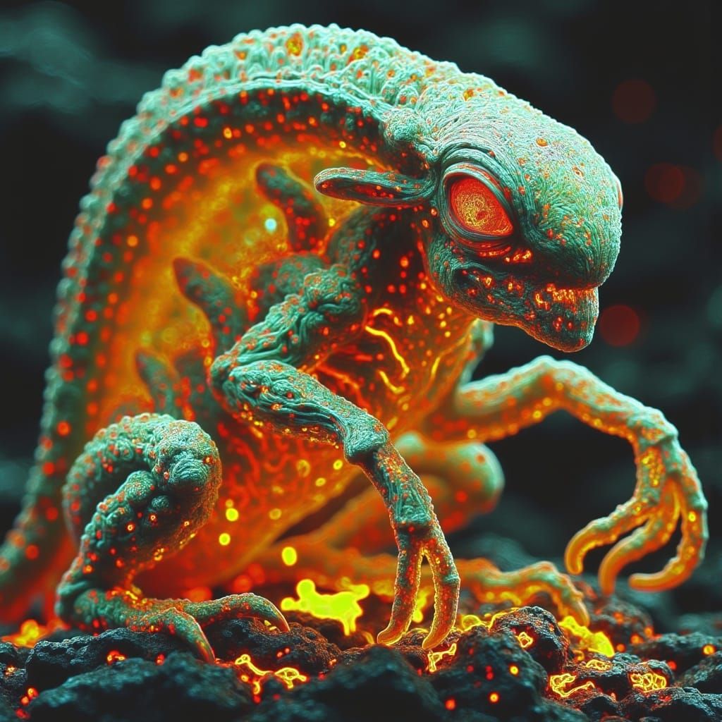 Glowing Xenomorph Portrait in Illustrative Style