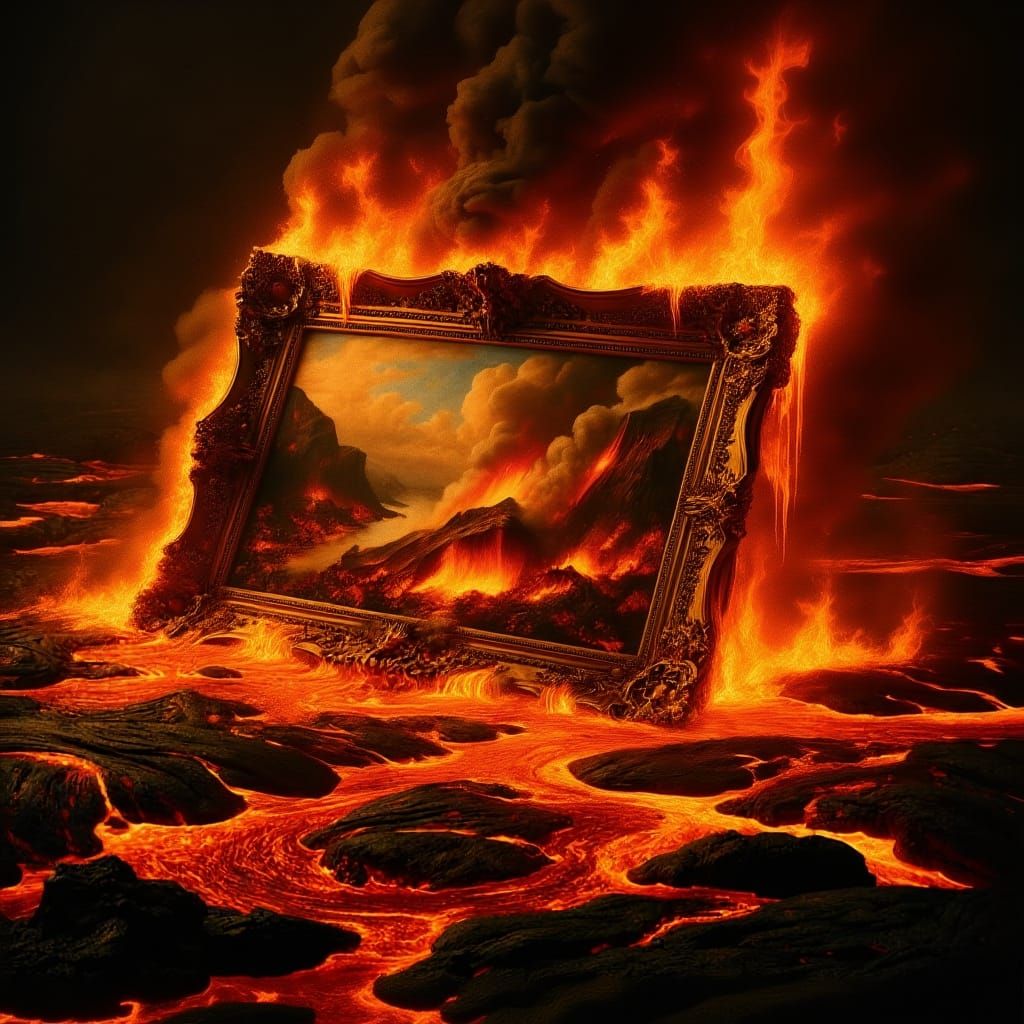 Dramatic Art Consumed by Fire in Cinematic Style