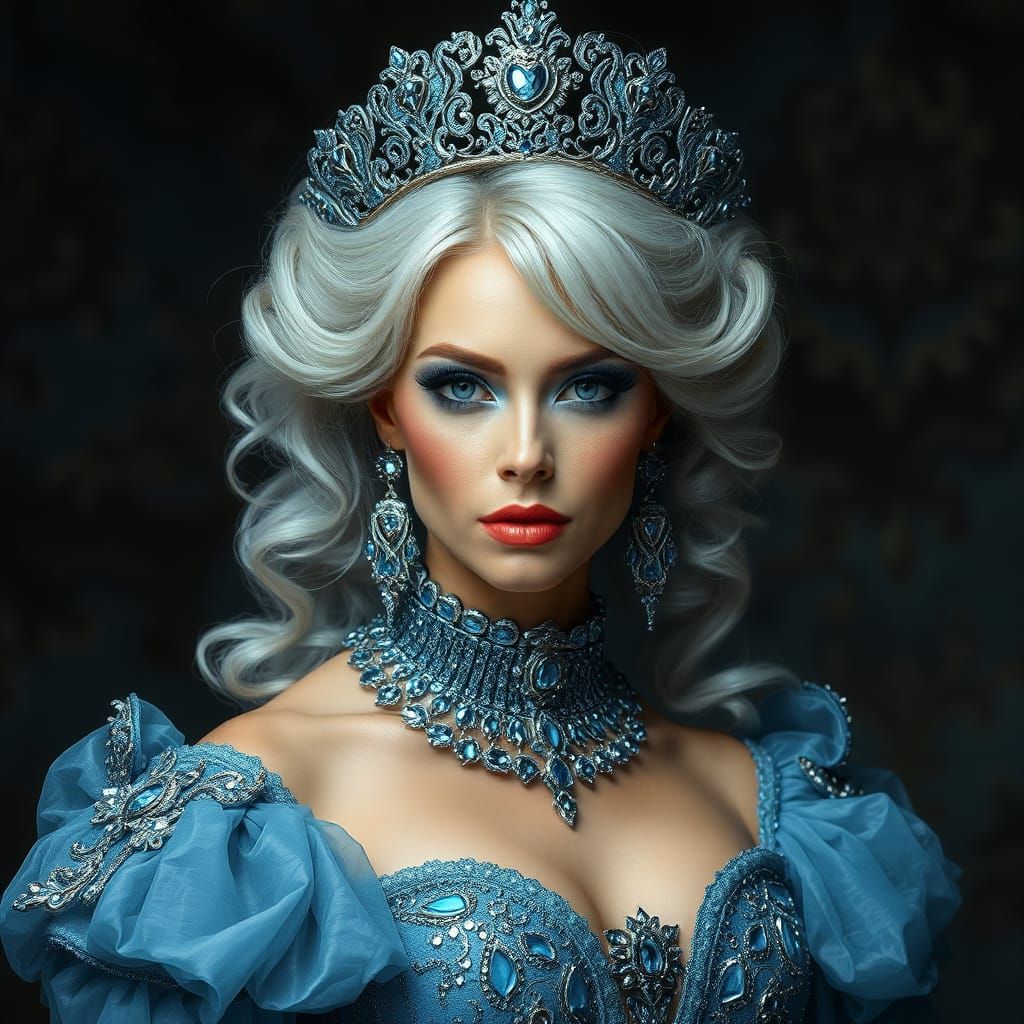 Countess in Shimmering Blue Attire