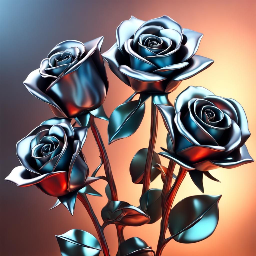 Photorealistic Metal Roses with Reflective Petals