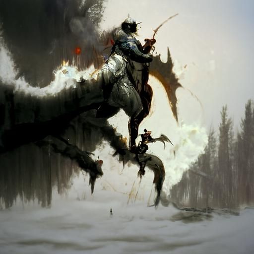 Fiery Dragon Ride by a White Knight