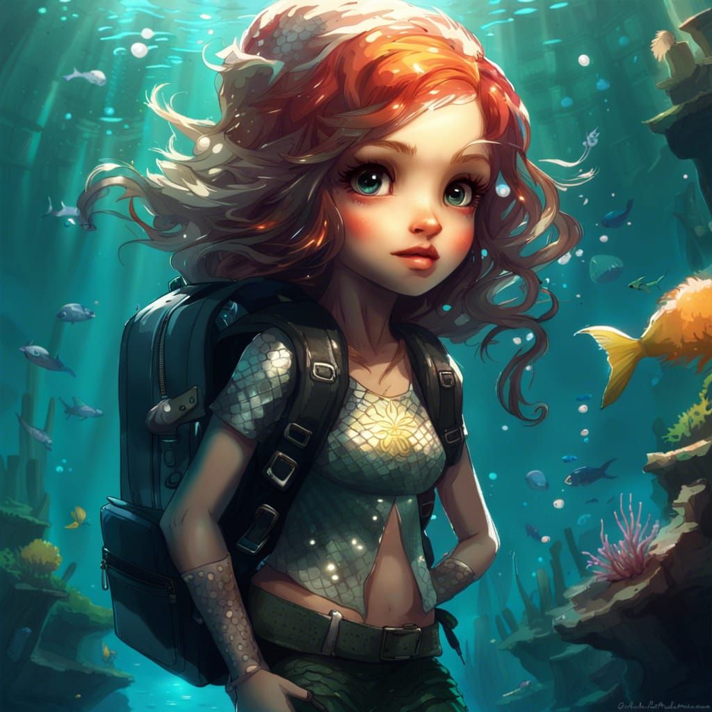 Chibi Mermaid in Underwater Classroom