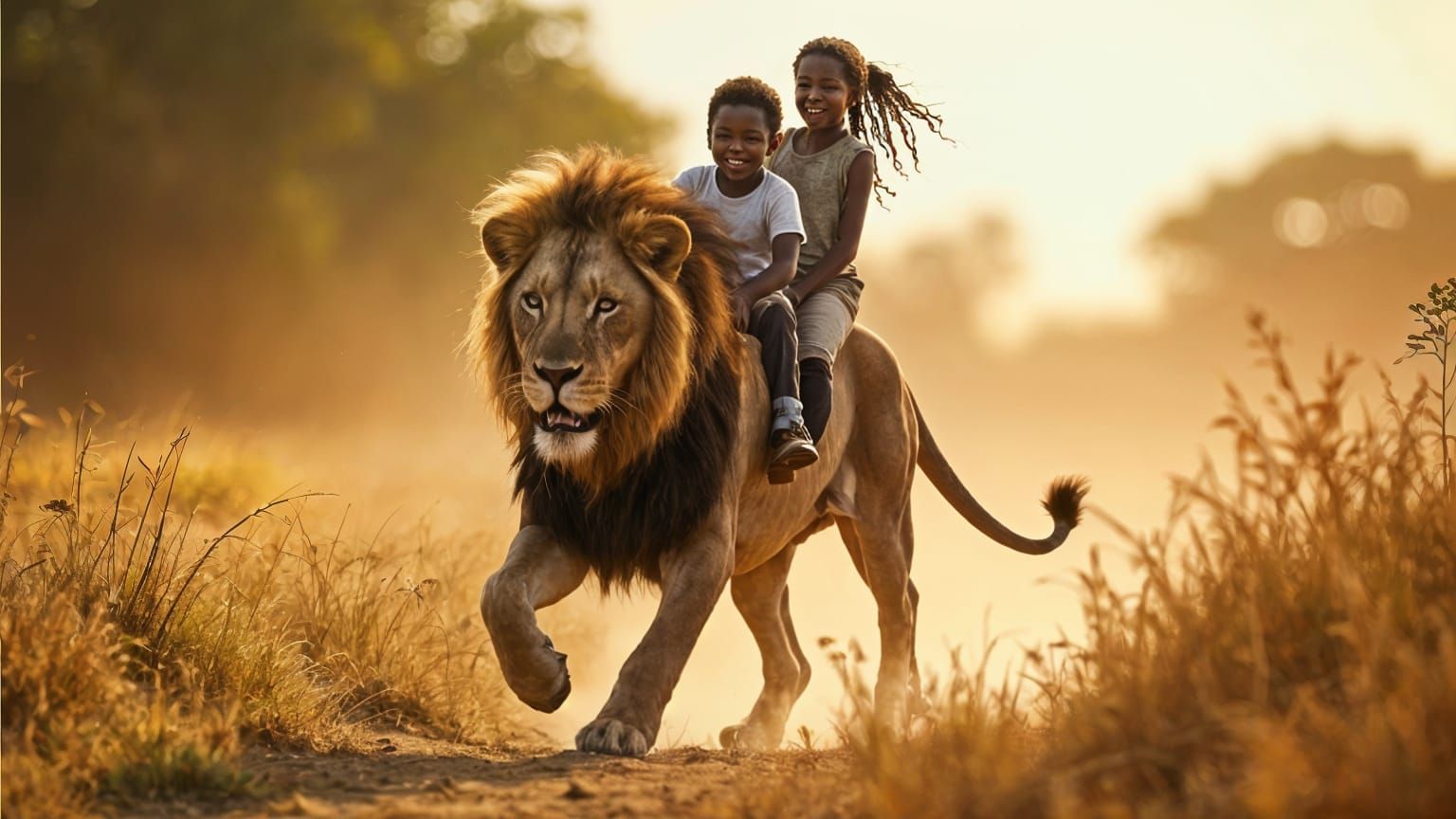 African Siblings' Wild Lion Ride