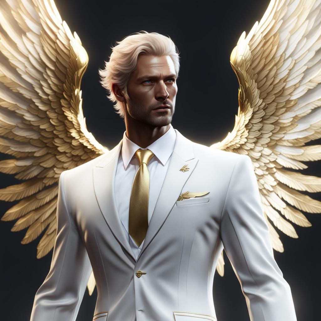 Fallen Angel in White Suit with Halo