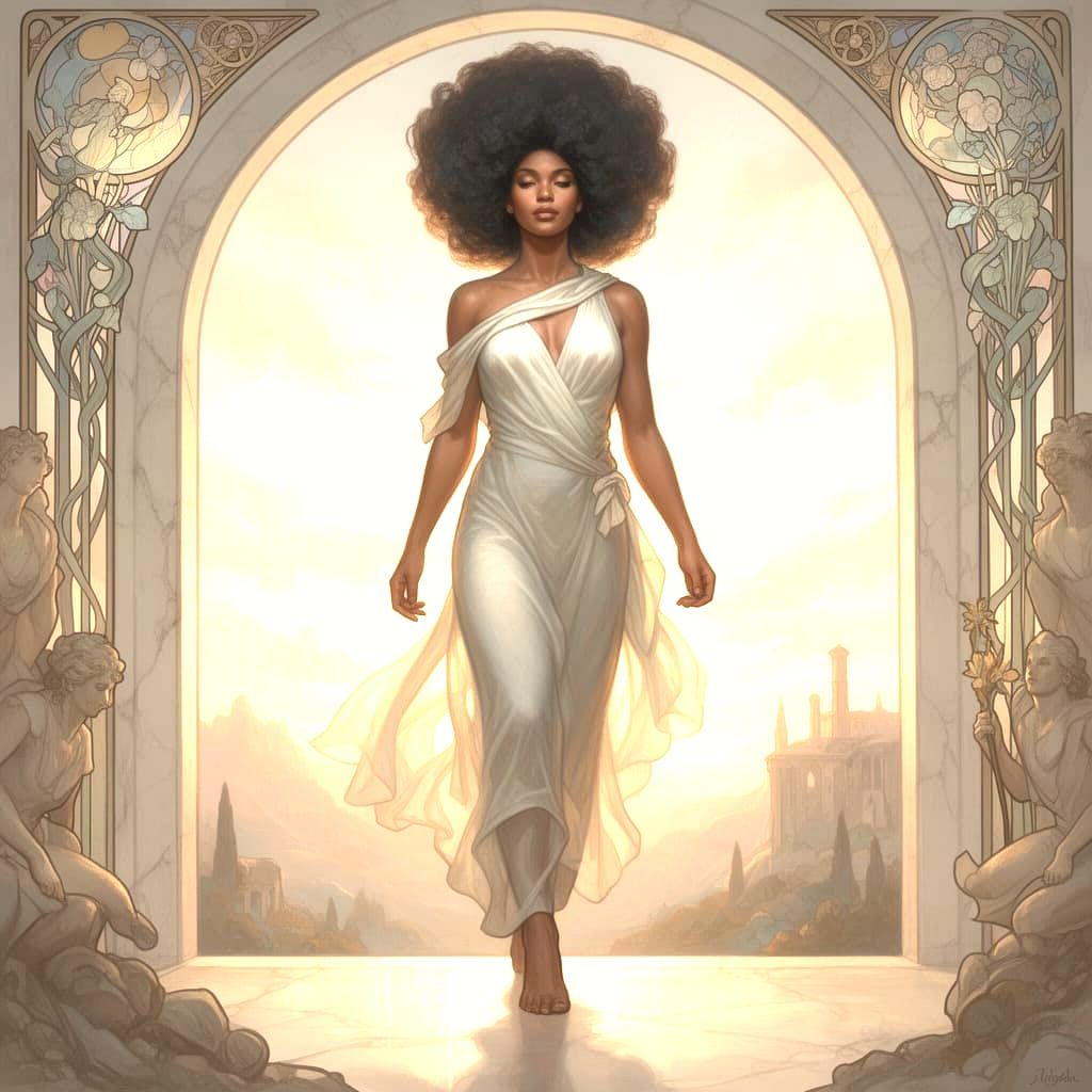 Woman Embodies Dawn's Grace With Radiant Afro