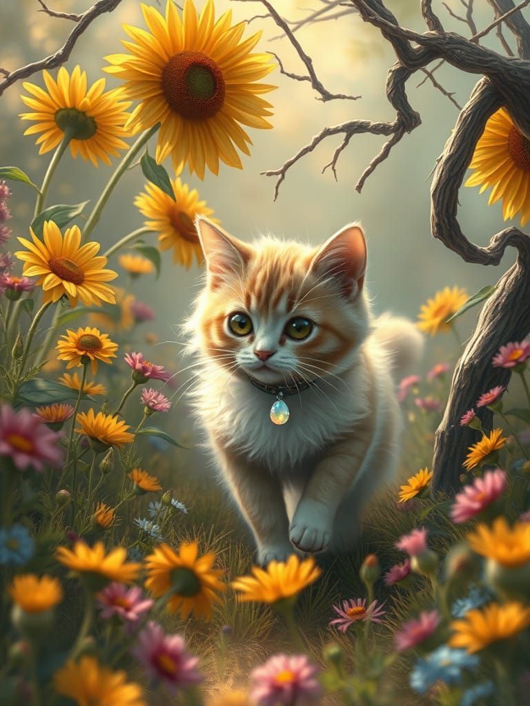 Whispering Cat in a Dreamy Garden