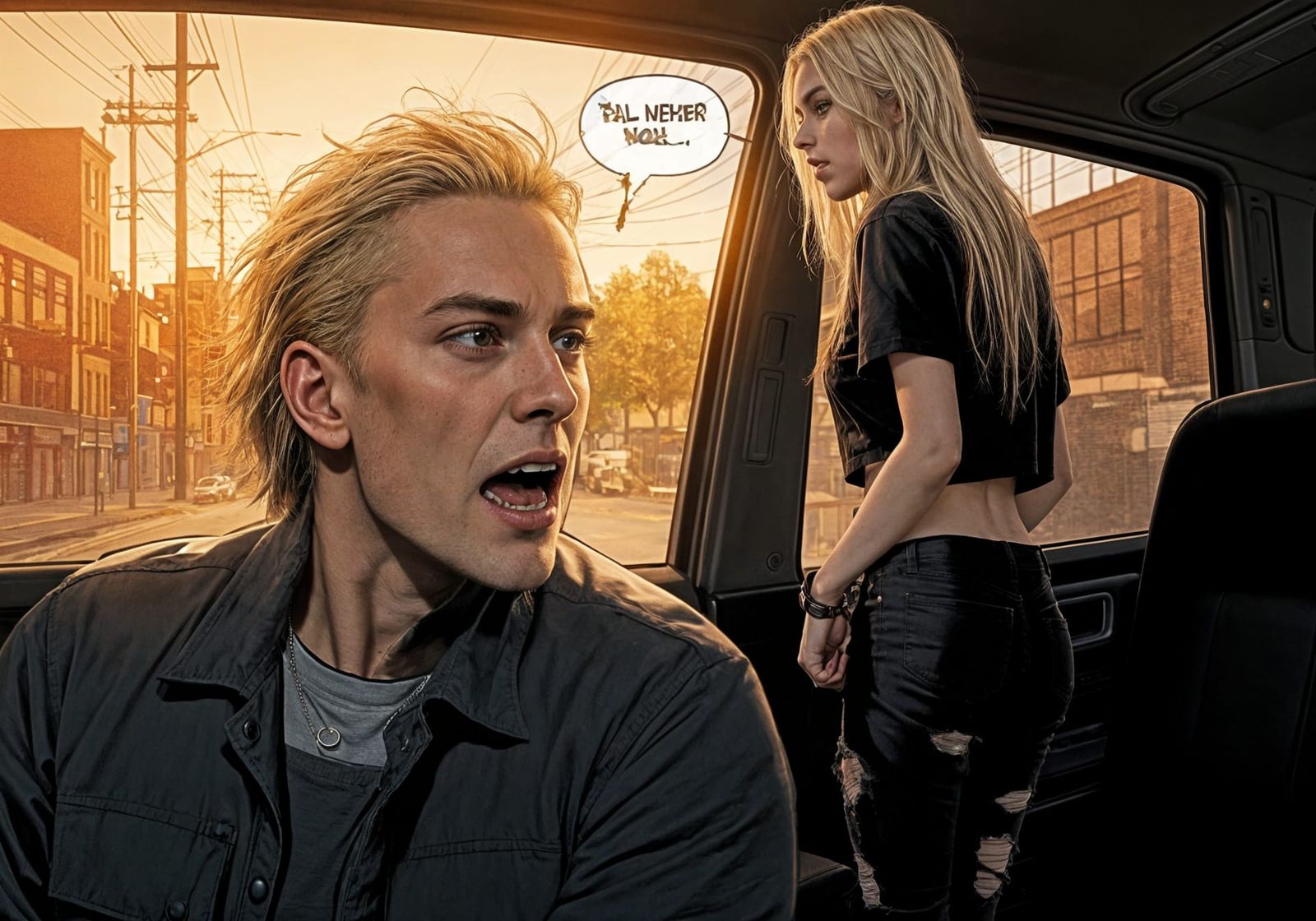 Angry Man in Cop Car Yells to Girlfriend on Street