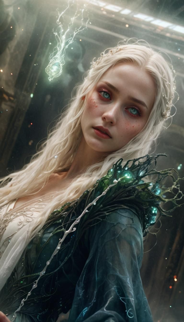 Ethereal Fantasy Woman in Molecular World