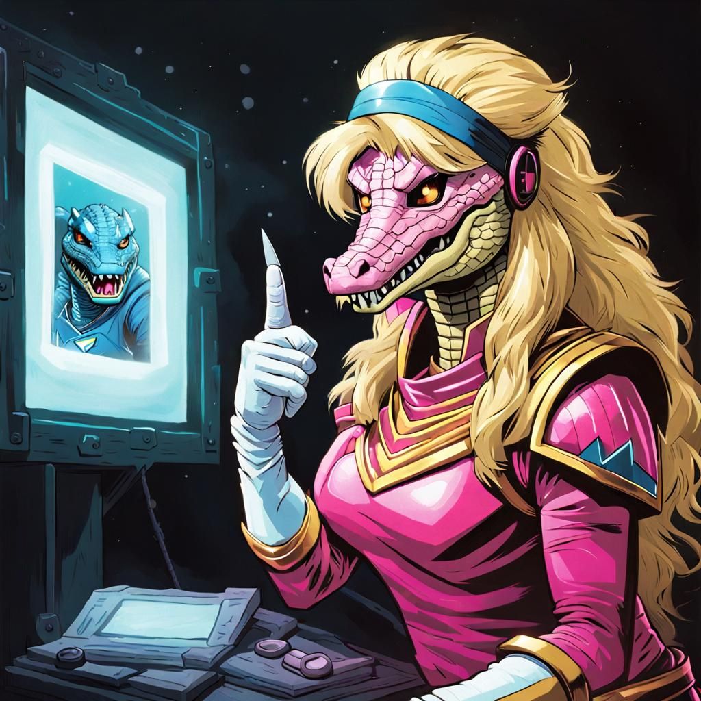 Anthro Crocodile in 1980s Neon Comic Book Art