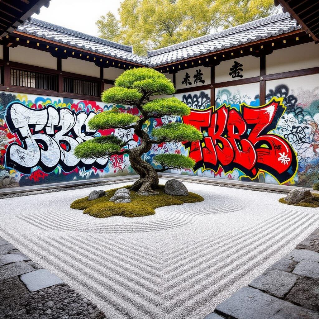 Zen Garden: Bonsai Tree Meets Graffiti Art