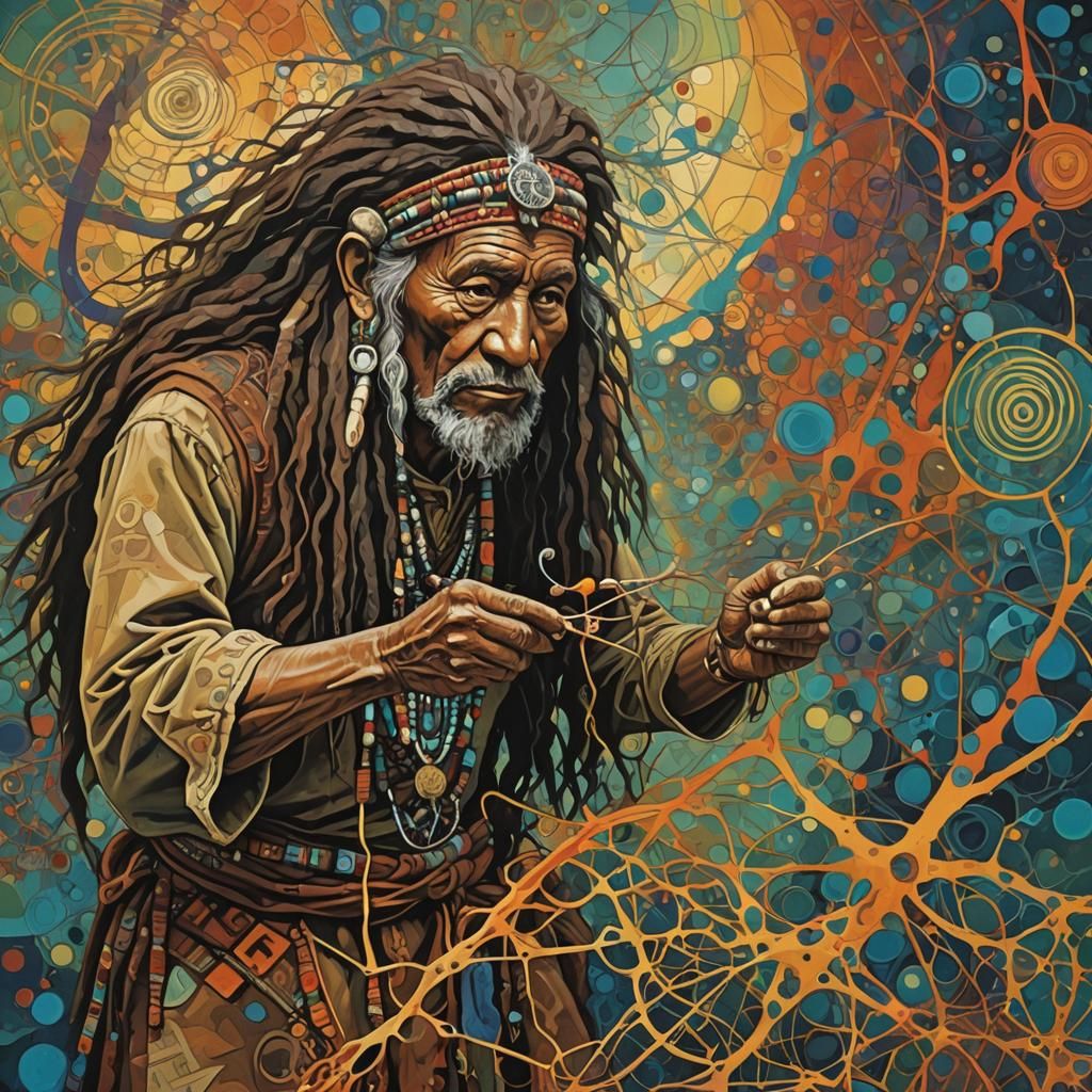 Squanto Examines Quantum Entanglement in Abstract Art