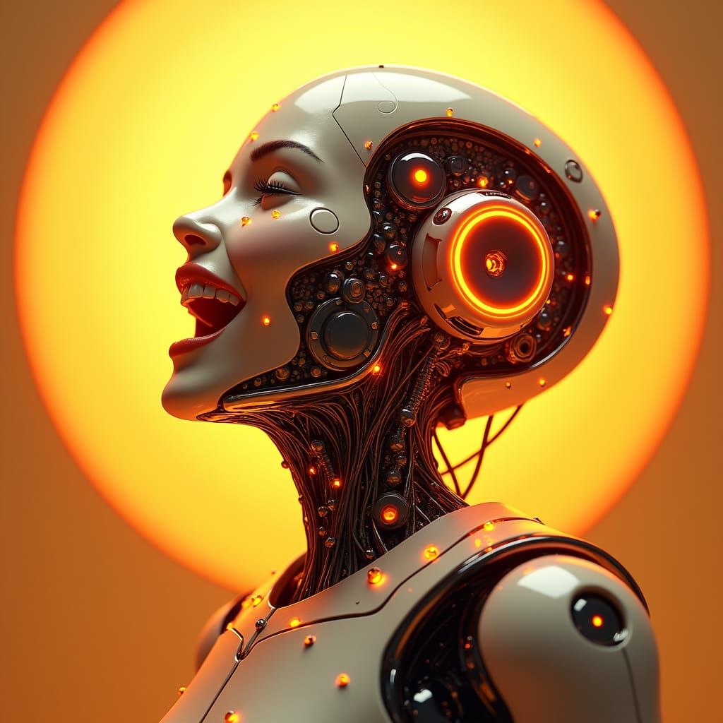 Ecstatic Robot Portrait in Modern Animation Style