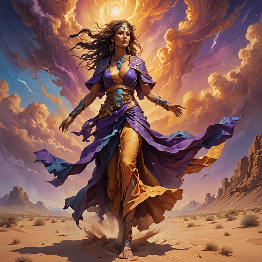 Sorceress of the Desert Defies the Gods in Vibrant Oil Paint...