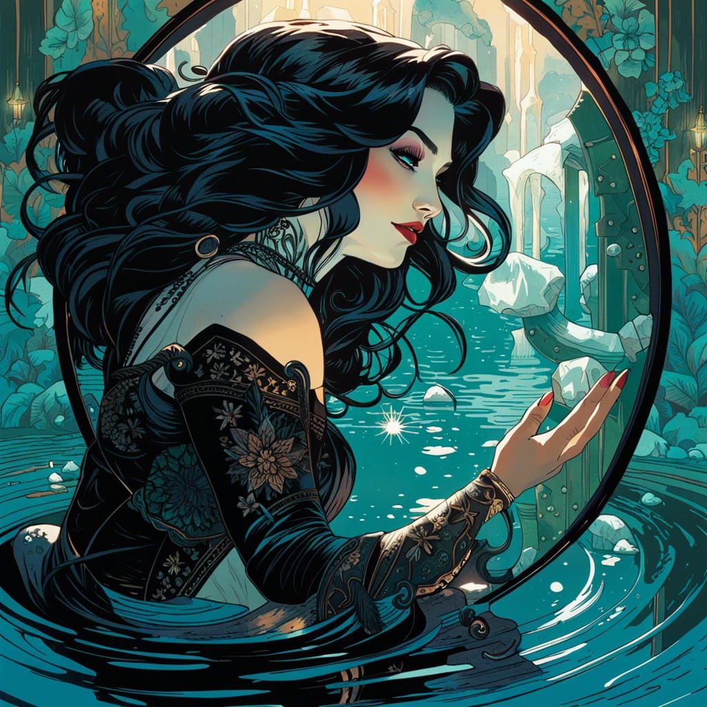 Yennefer Touching Mirrored Reflection: Digital Art