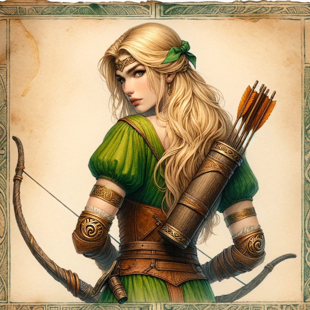 Fantasy Hunter in Watercolor Style