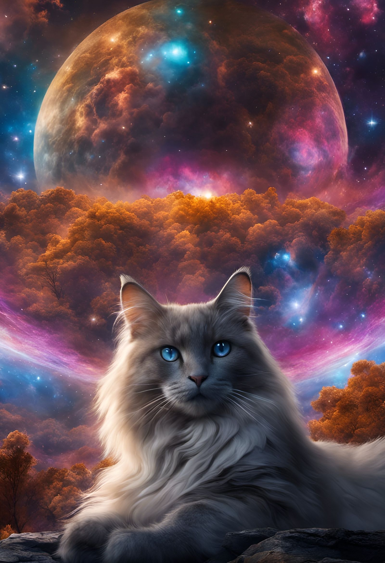 Ragdoll Cat Portrait in a Starry Galaxy
