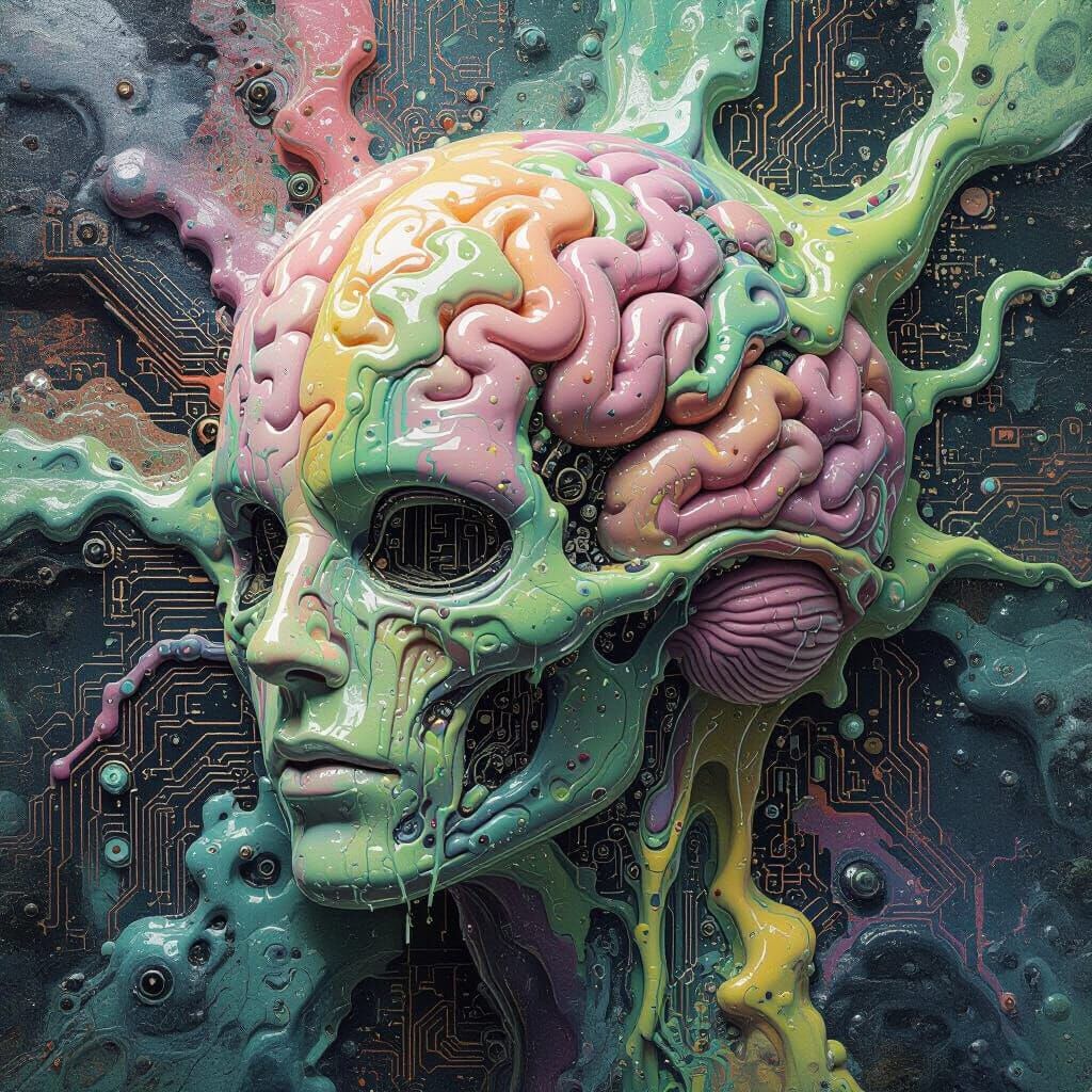 Bioluminescent Abstract Sculpture of Slime and Brain Matter