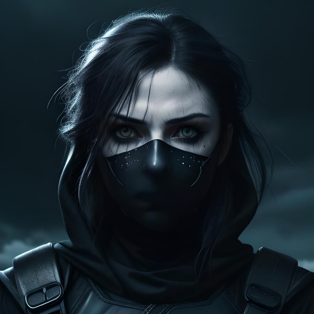 Striking Woman with Glasgow Smile in Lightning Storm