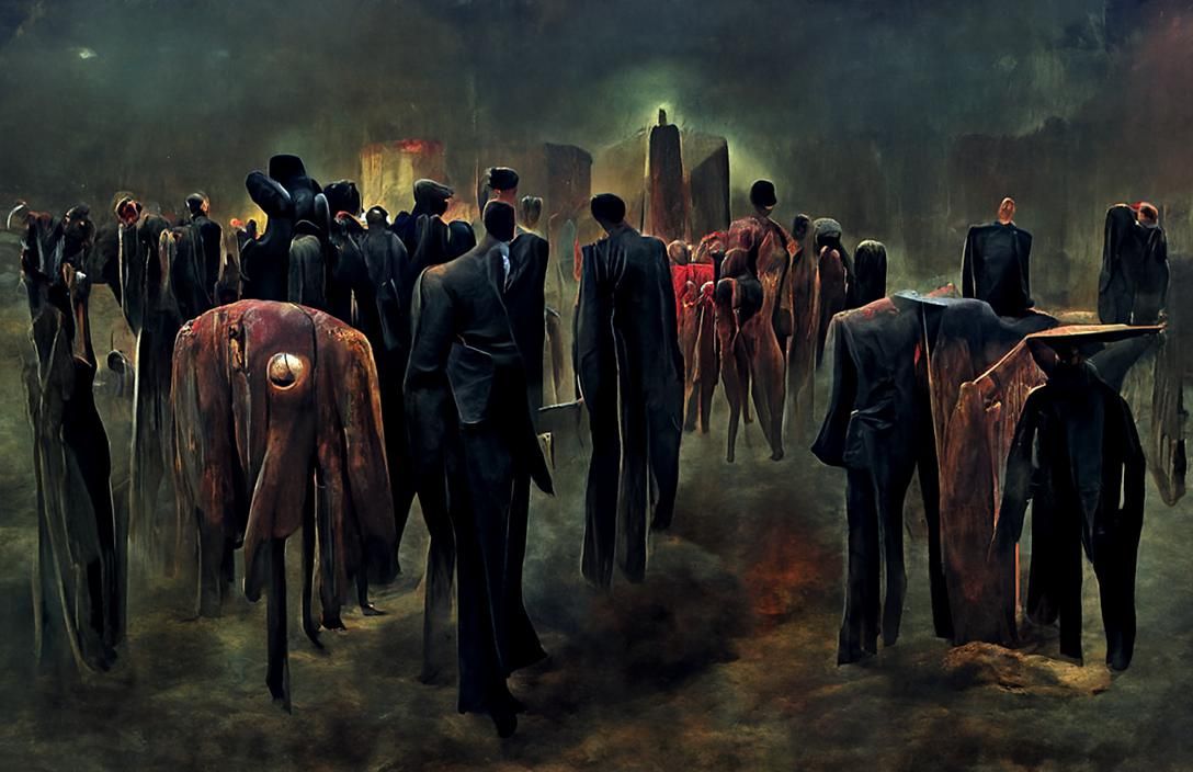 Ominous Business Mob in Retro Horror Style