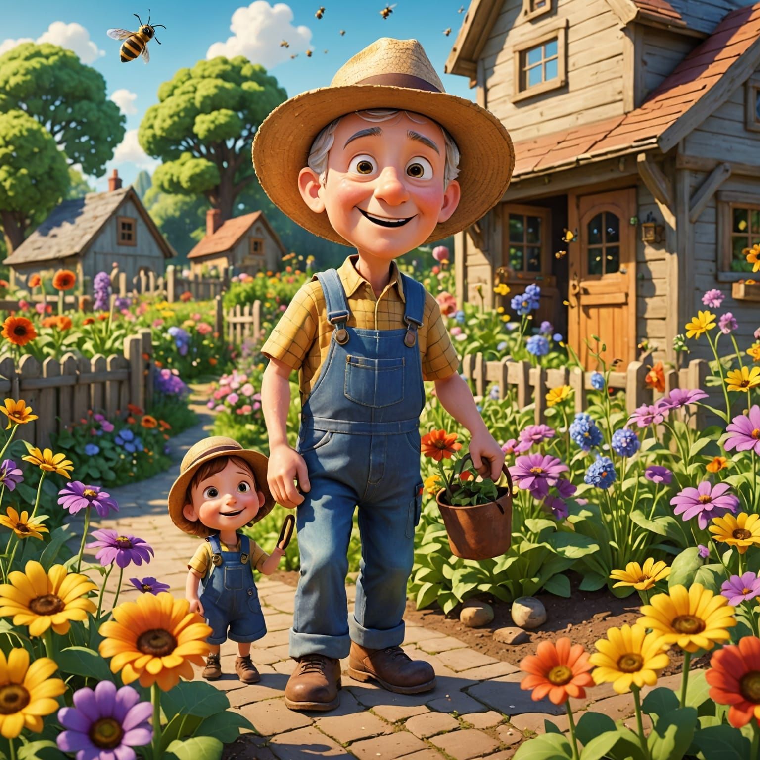 Grandfather's Garden: A Heartwarming Pixar-Style 3D Render