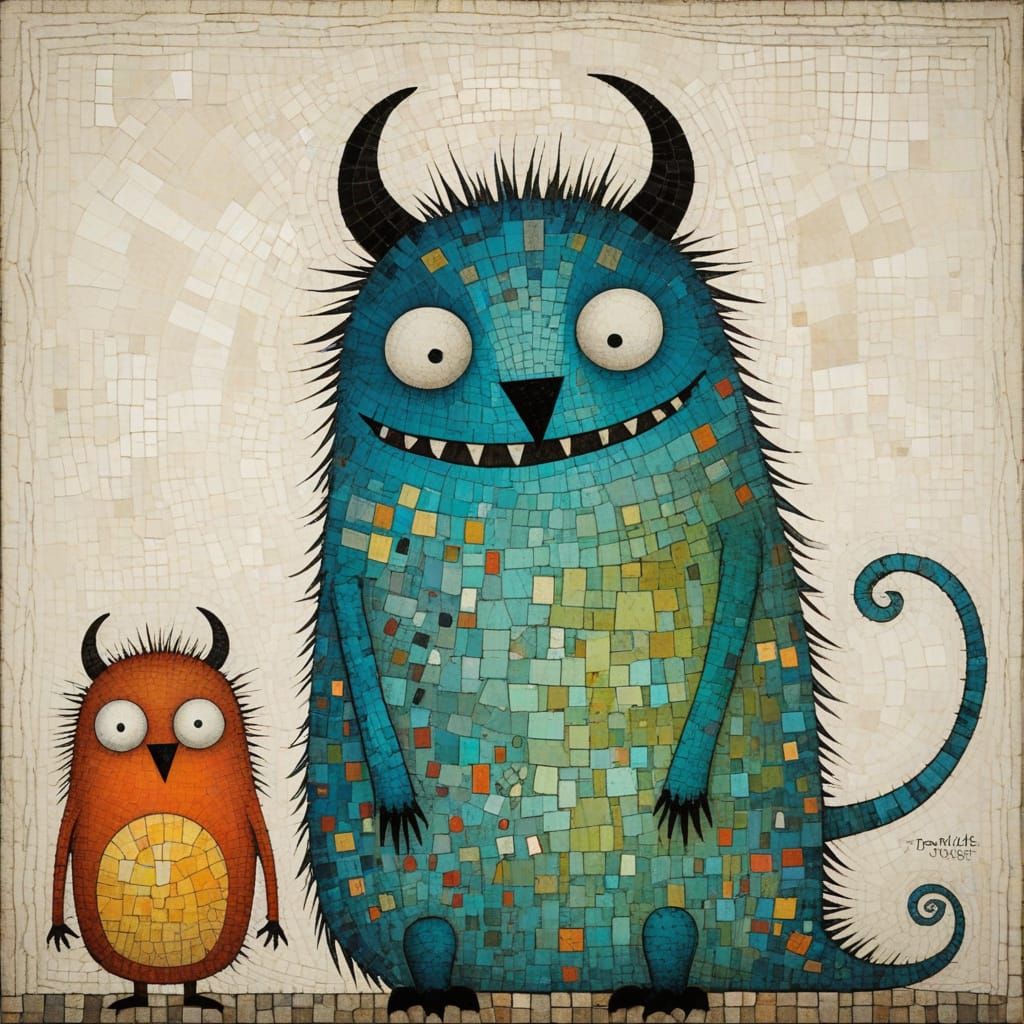Whimsical Monster Mosaics in Minimalist Style
