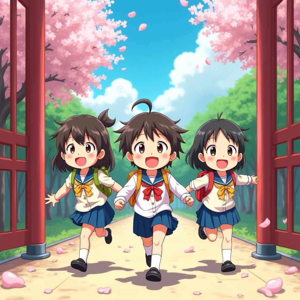 Anime Children's Joyful Summer Escape in Ghibli Style