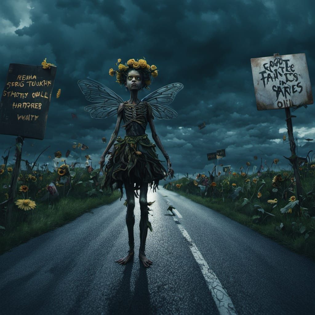 Flower Fairies Protest Climate Change in Dark Fantasy Art