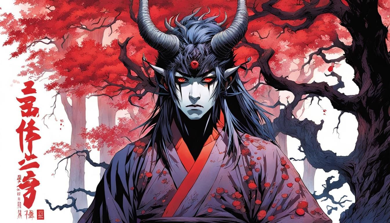 Japanese Shadow Demon Portrait in Manga Style
