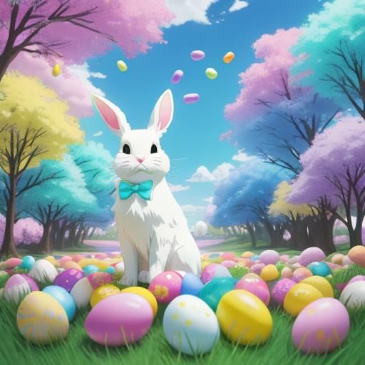 Lisa Frank Easter Bunny in Anime Style