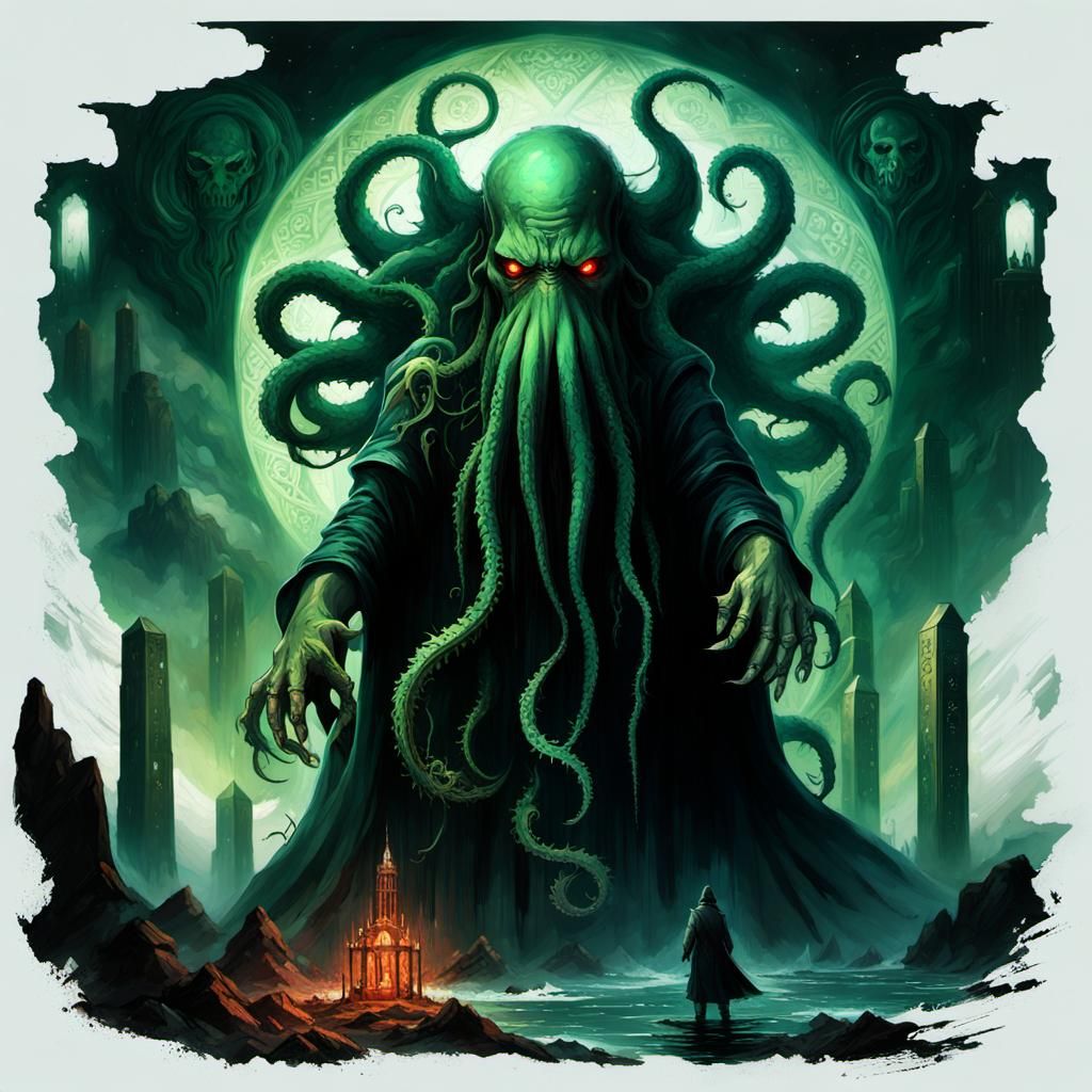 High Gothic Horror Cthulhu God in Oil Painting