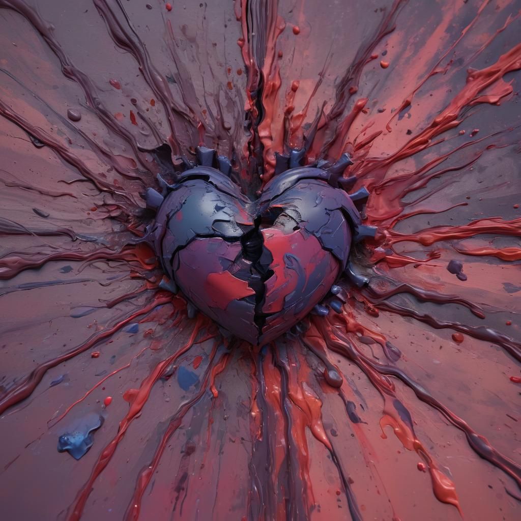 Abstract 3D Heart Formed From Splitting Paint