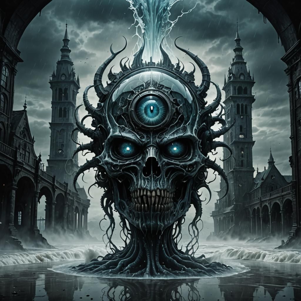 Ominous Beast Encased in Glass, a Dark Fantasy Scene