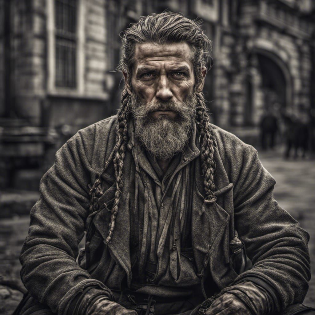 Post-Apocalyptic Soviet Man with Braids in HDR