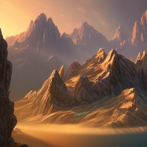 Detailed Mountainscape Matte Painting in Deep Color