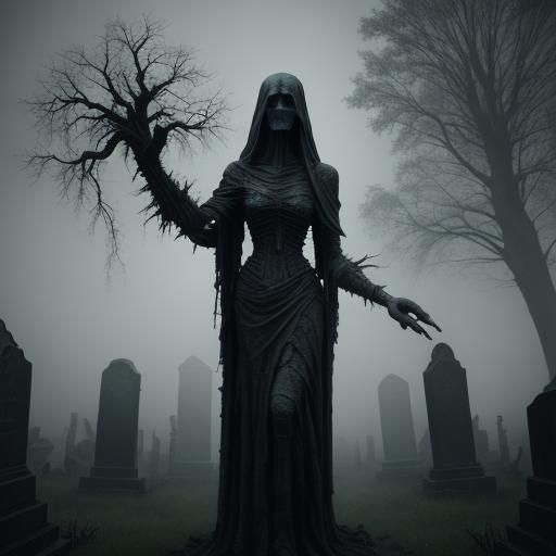 Mummy in Haunted Cemetery: Dark Surrealism