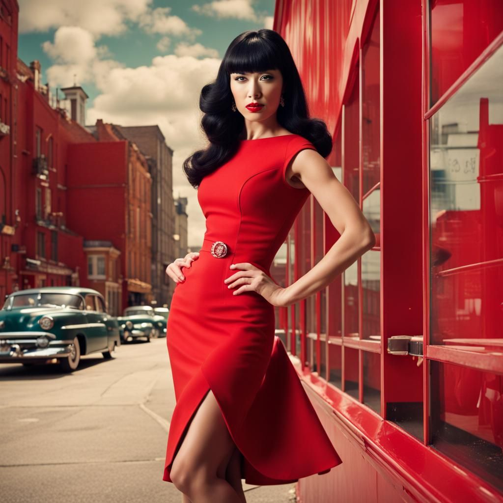 1950s Woman in Red Dress, Professional Photography