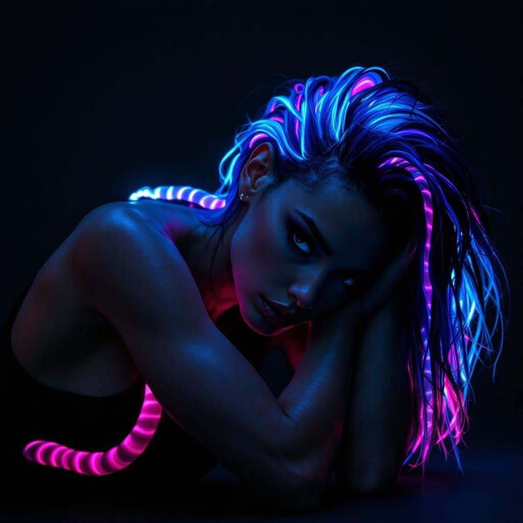 Nordic Siren with Neon Hair and Steampunk Elegance