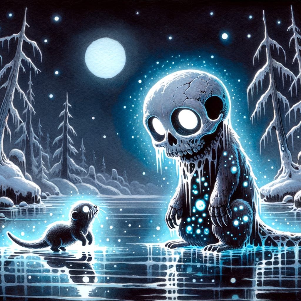 Undead Otter Encounter on Moonlit Lake