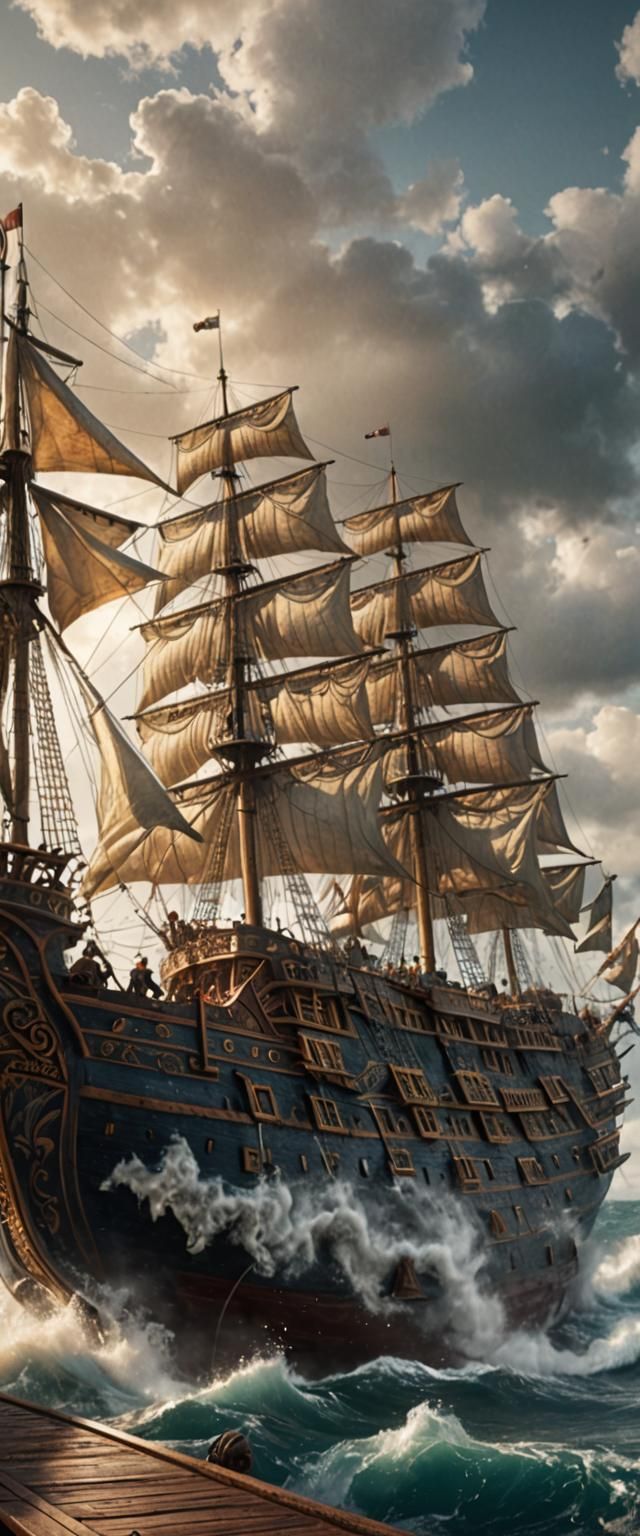 Dramatic Old Sail Ship in Detailed Matte Painting