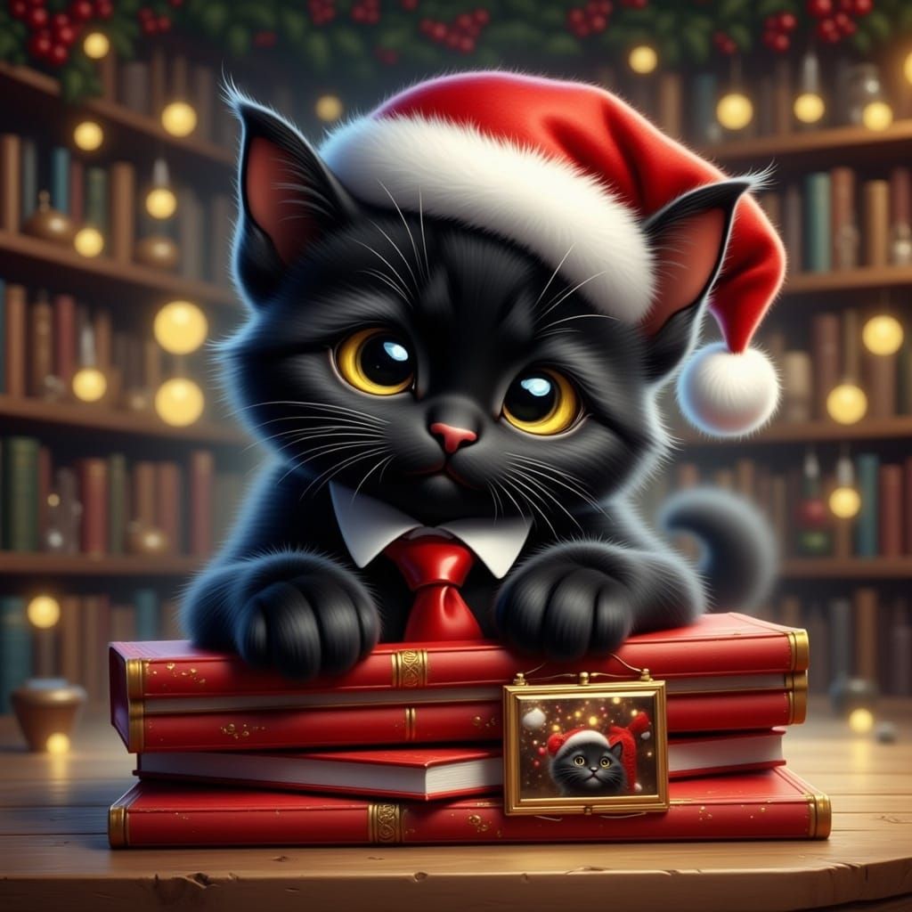 Black Cat Promotes Christmas Book, Digital Painting