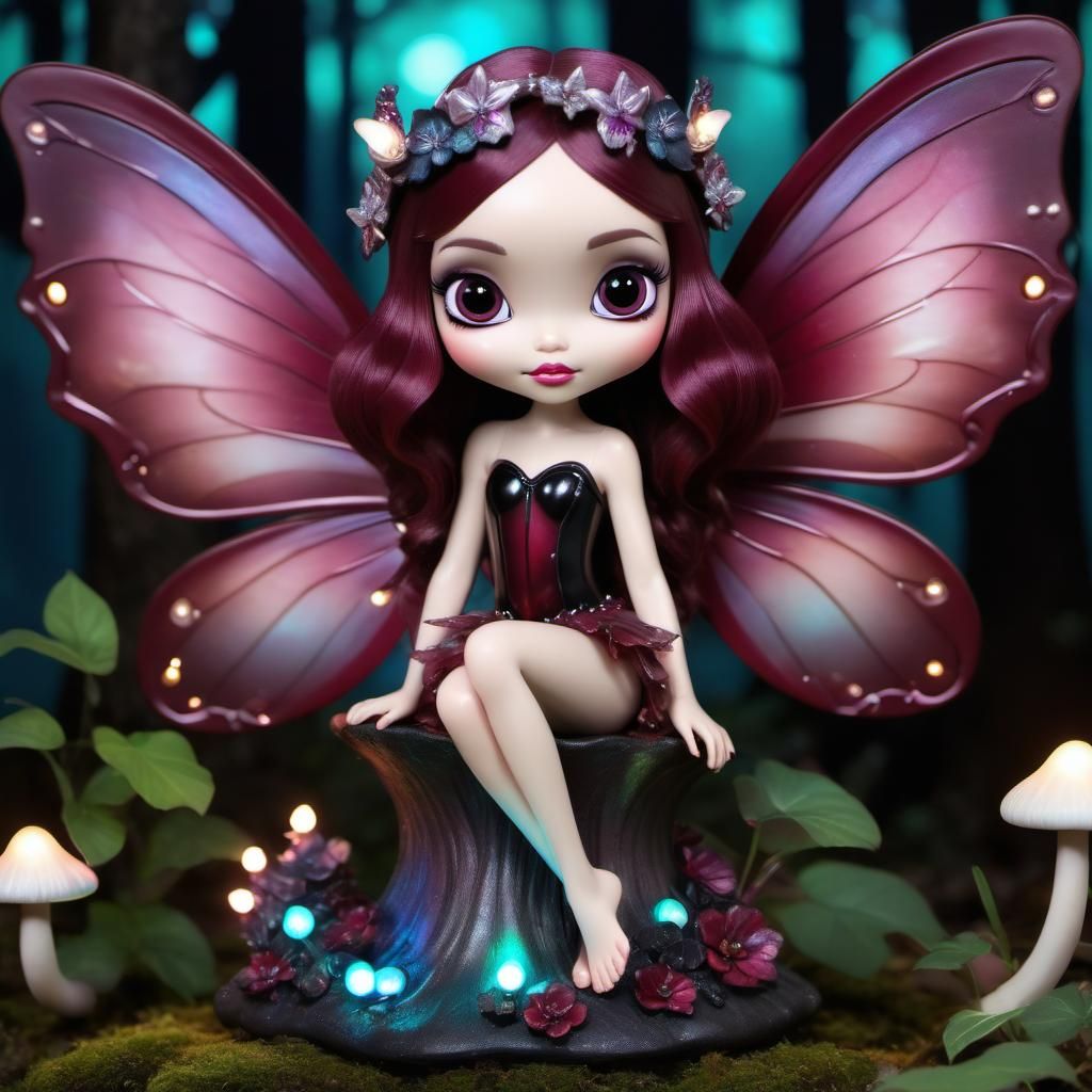Disney Pixar style 3D burgundy and black beautiful fairy wit...