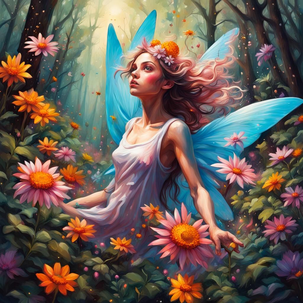 Colorful Fairy in Deep Woods: Graffiti Art
