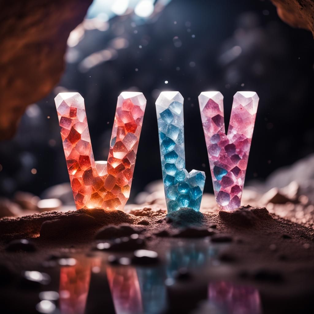 Glowing Crystals Form Letters in Cave with Bokeh