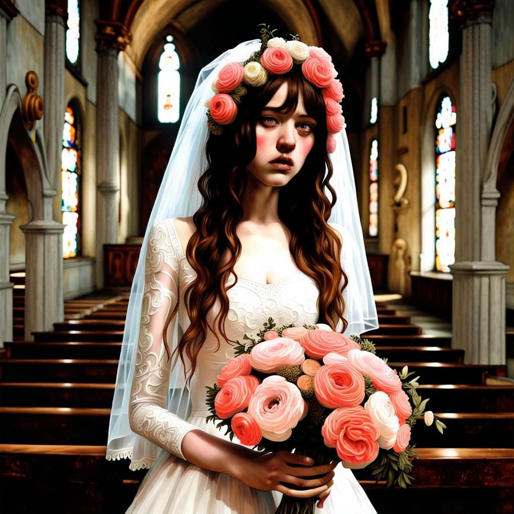 Sad Bride Weeping: Emo Anime Surrealist Art
