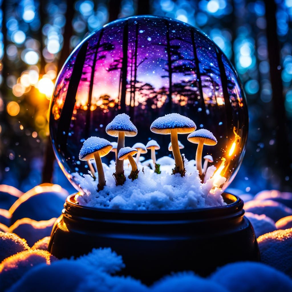 Surreal Costa Rican Forest Scene with Mystical Glass Snowbal...