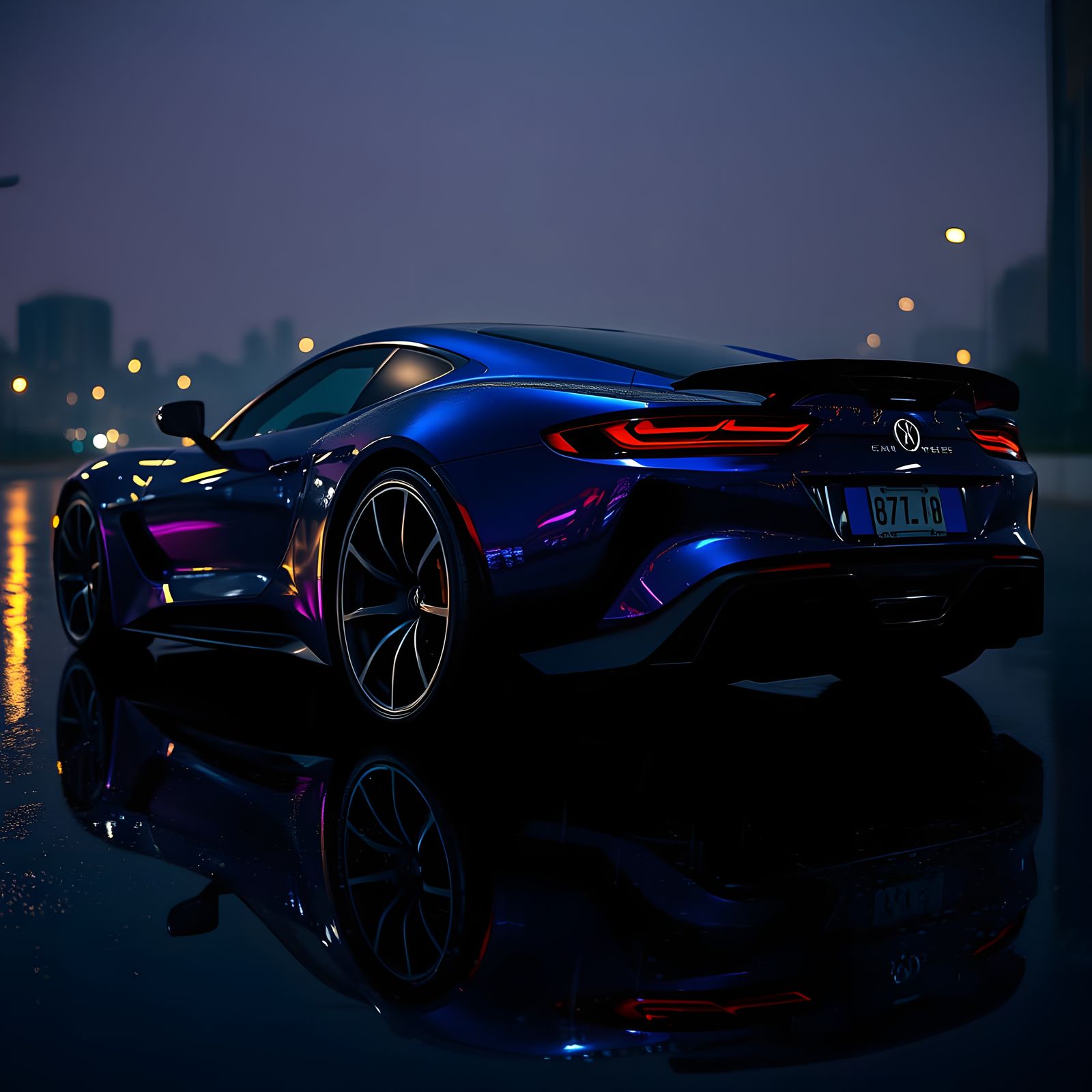 Hyper-Realistic Sports Car Illuminated Under Starry Night Sk...
