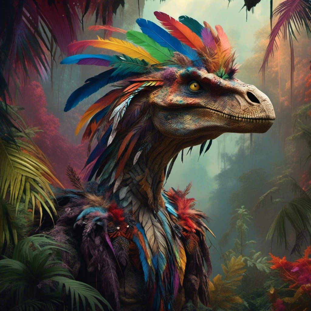 Ornate Raptor in Jungle, Hyper-Realistic Digital Art