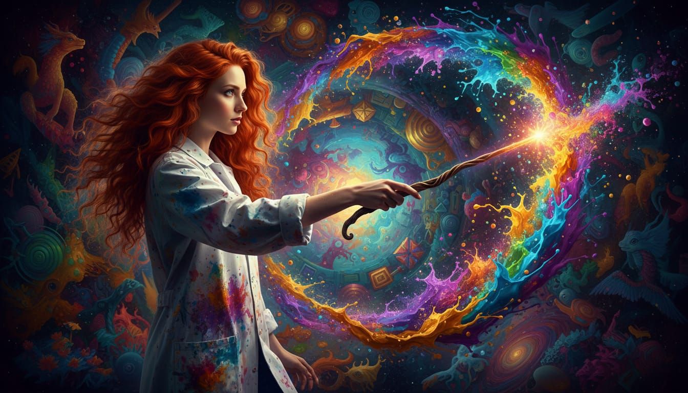 Witch Painting a Colorful Masterpiece with Magic