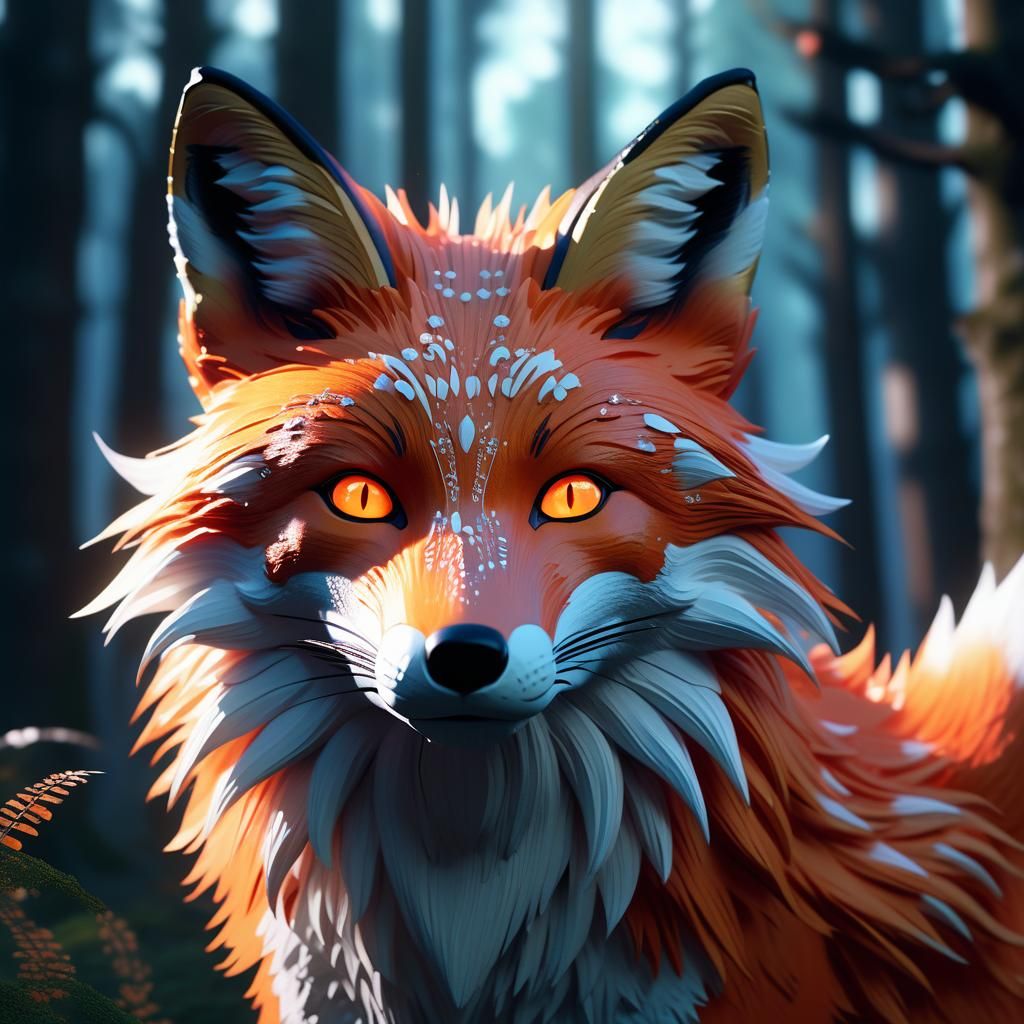Majestic Nine-Tailed Fox in Mystical Forest