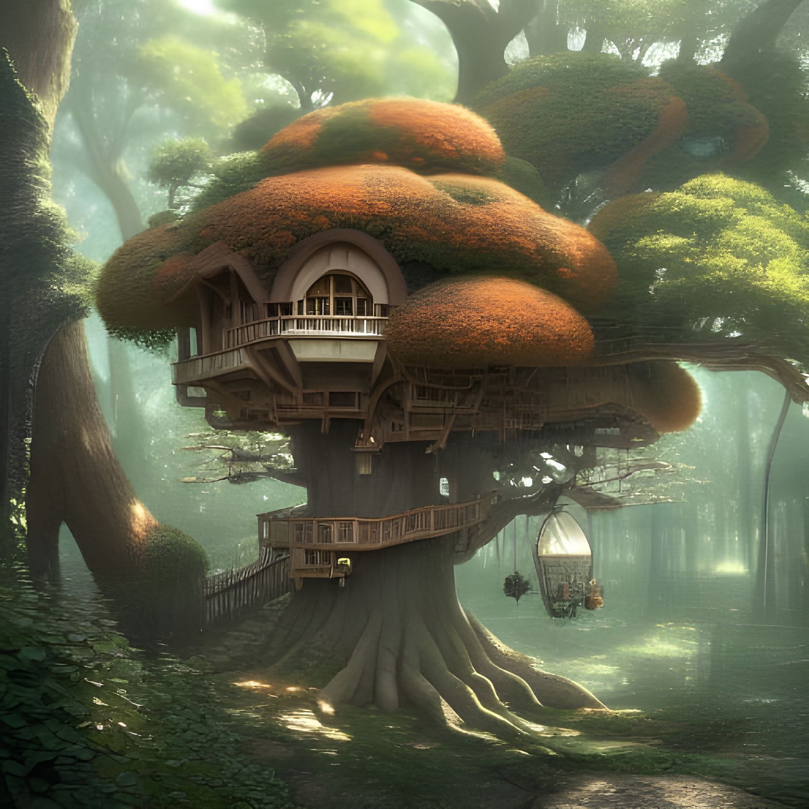 Magical Treehouse Inspired by Studio Ghibli Anime Art